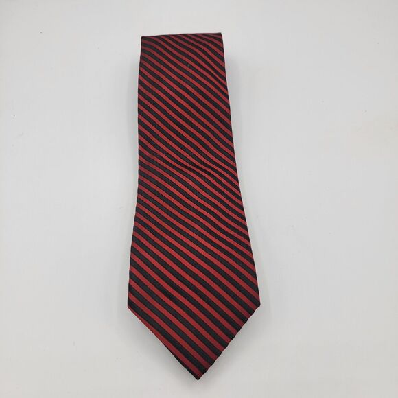 Necktie Mens Vintage Haines & Bonner Silk Striped Design Red Black 58" x 3.5" - Picture 2 of 6